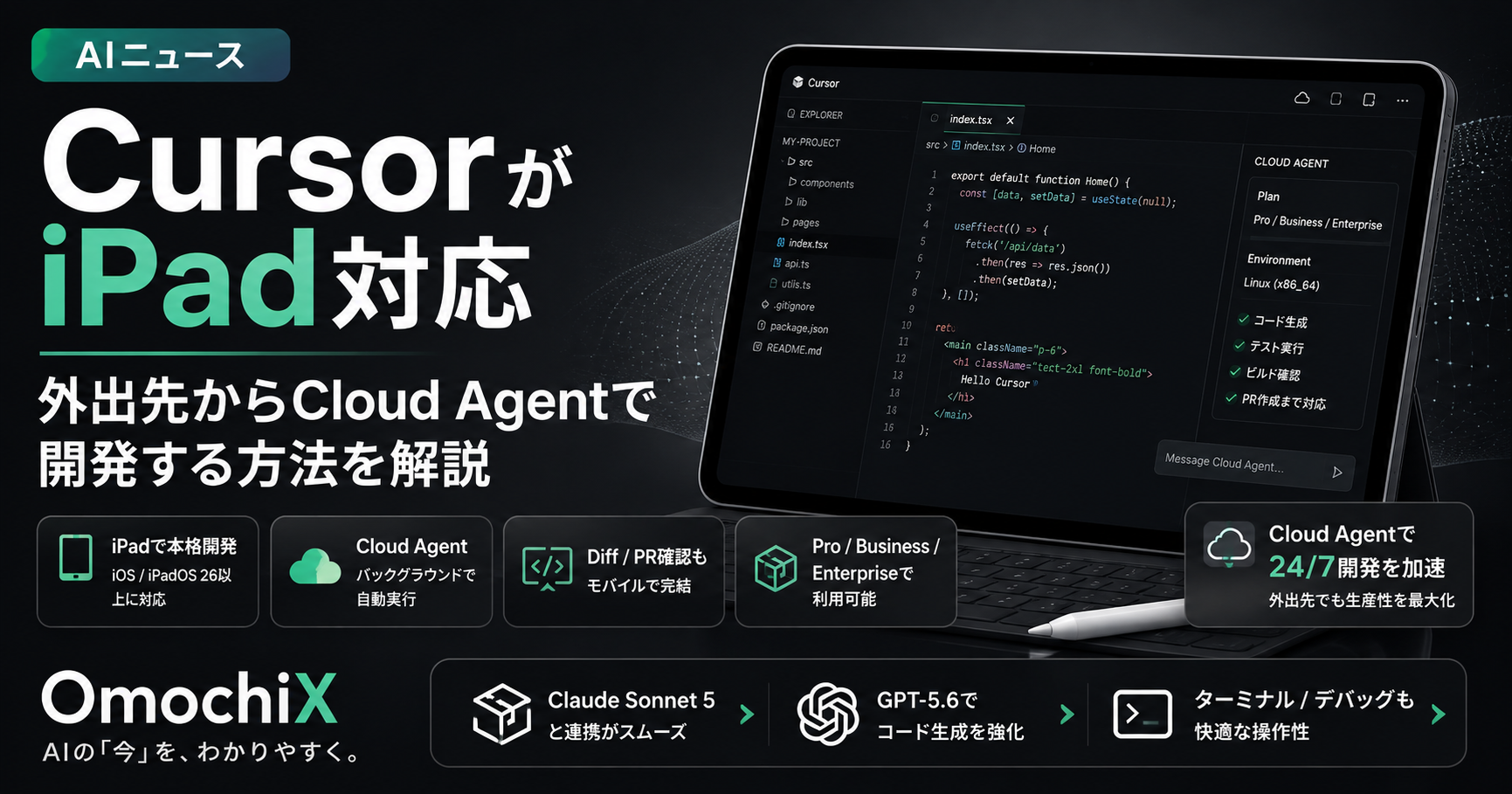 iPadからCursor Cloud AgentとPRを確認する流れのアイキャッチ