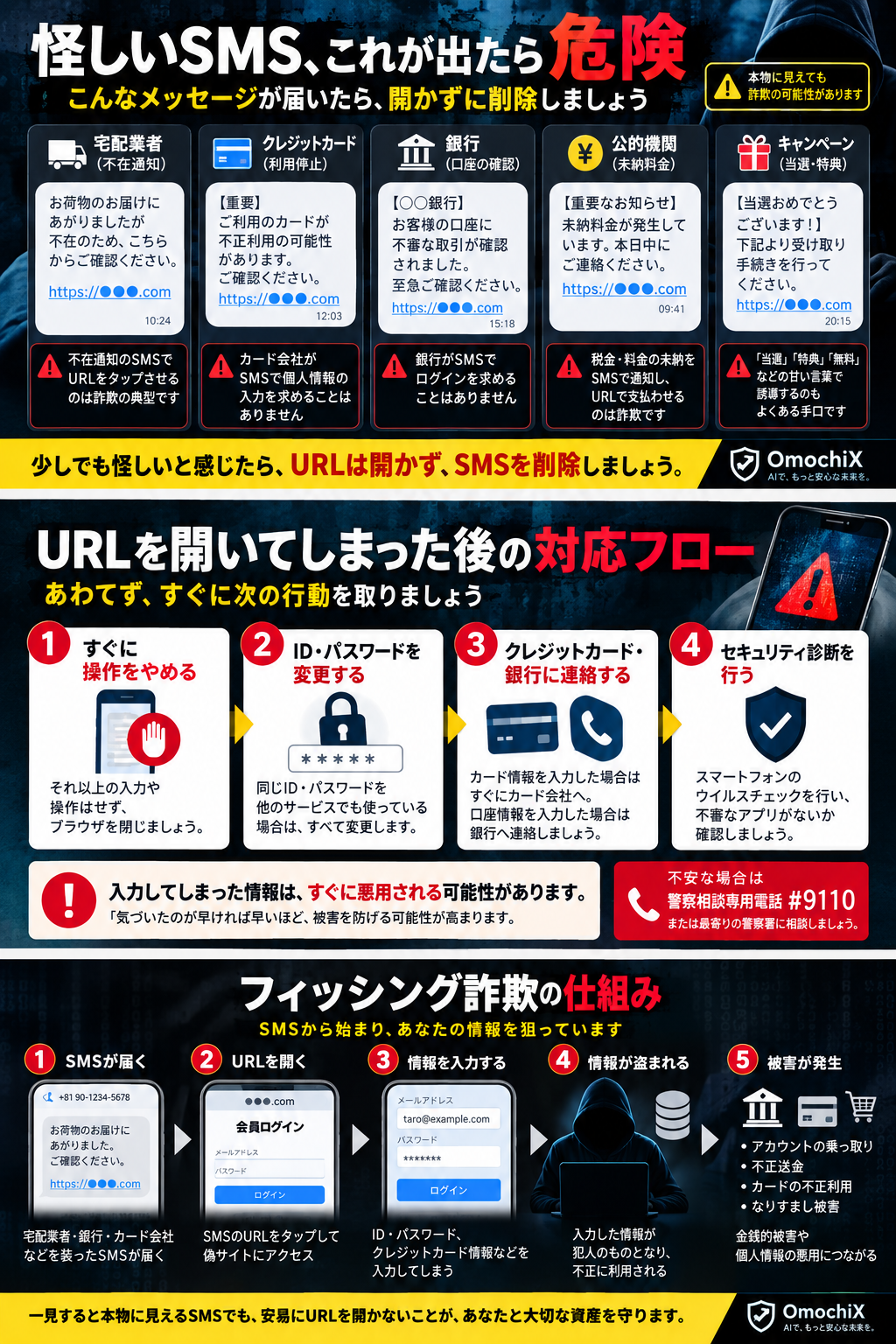 フィッシングSMSからアカウント乗っ取りまでの流れ